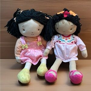 Bunnies by the Bay Baby Doll Black Hair Pink dot dress Yellow 14" Plush Stuffed
